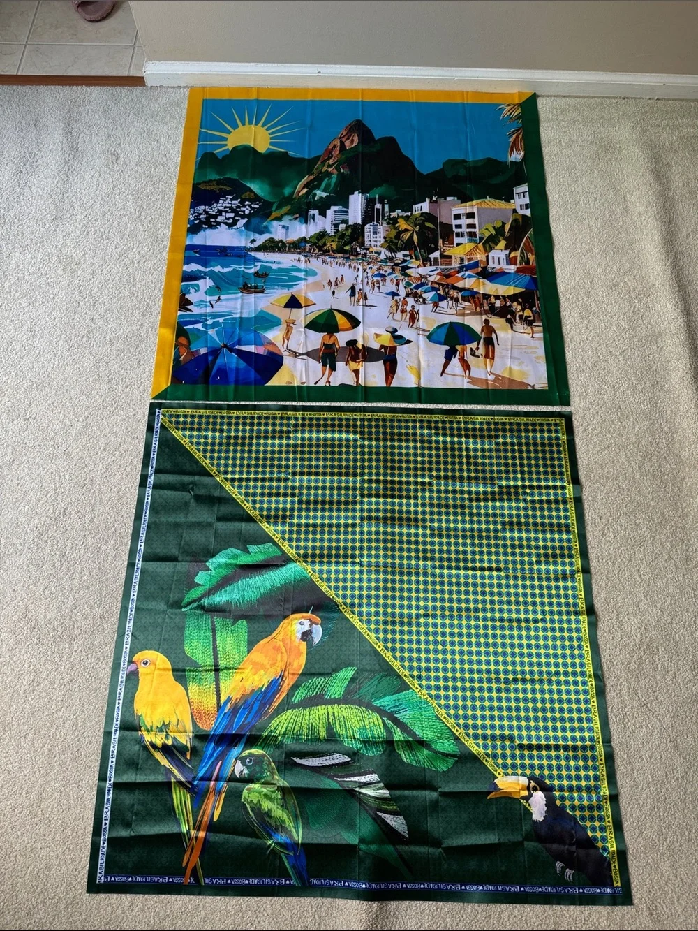 Bundle of two Tropical Parrots & Beach Scarves Set - Green, yellow & Multicolor